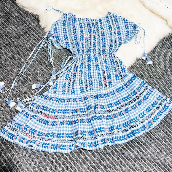 Dodo Bar Or Yolanda Dress Asymmetric Embroidered Check Plaid Cotton-Gauze S NWT - Picture 6 of 12